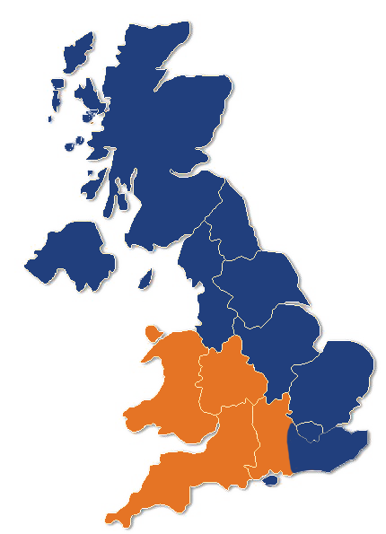 Map showing the regions covered by Asphalt Surfacing
