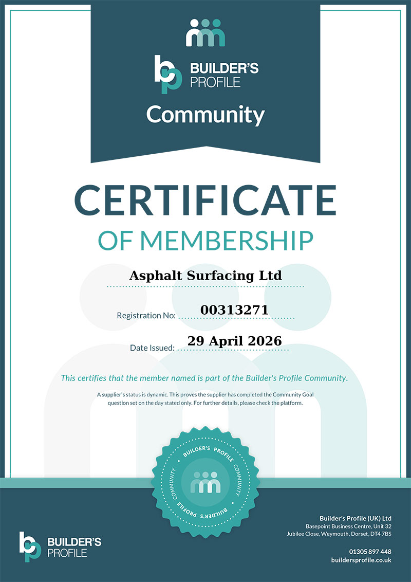 Asphalt Surfacing Is A Certified Member Of Builders Profile