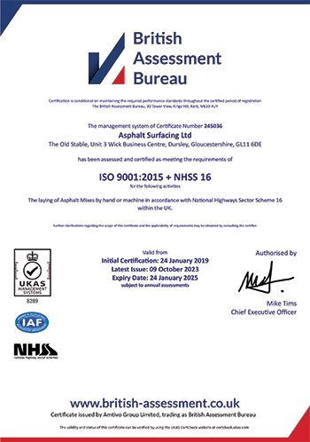 Asphalt Surfacing ISO9001 Certification